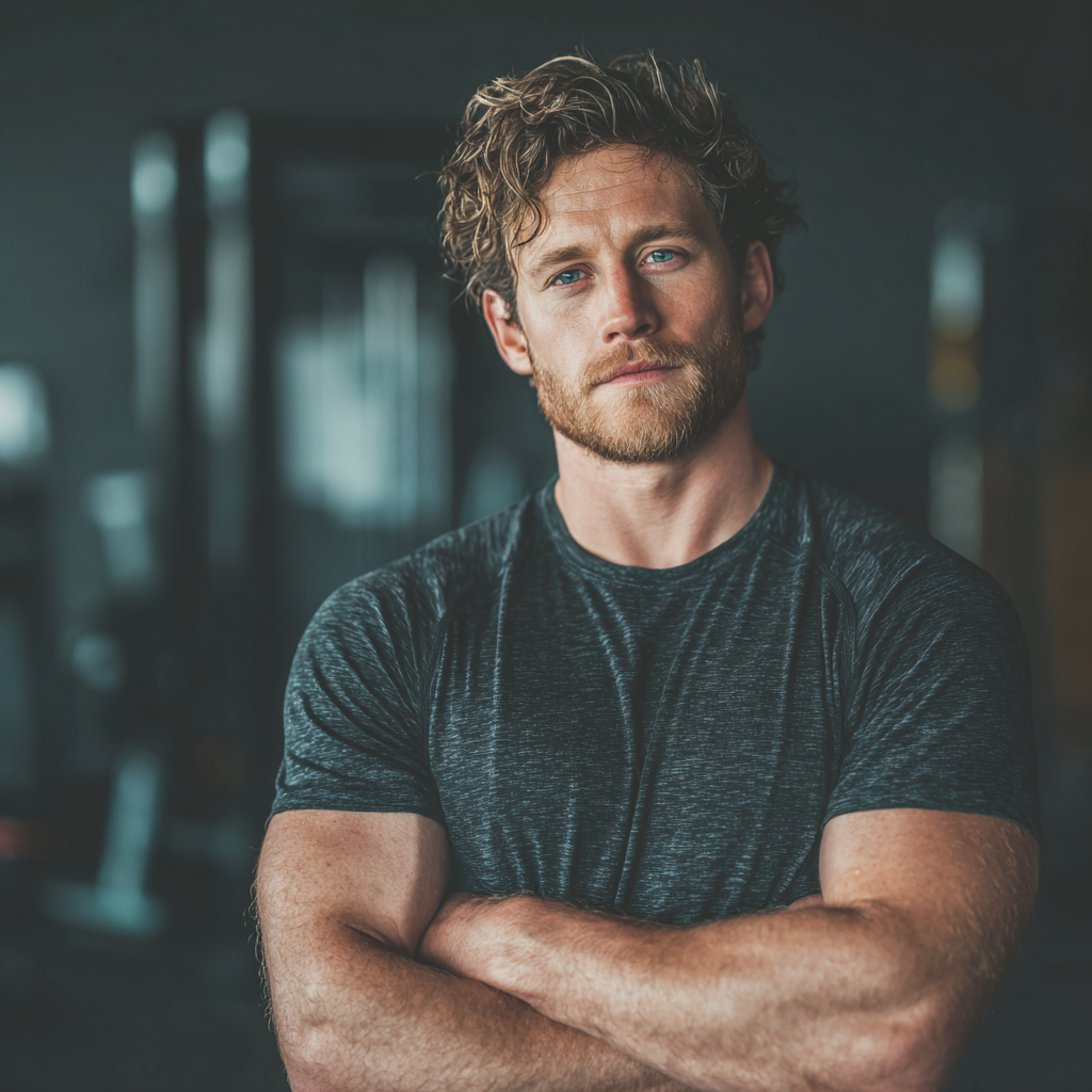 confident athletic man in gym setting with determination and focus