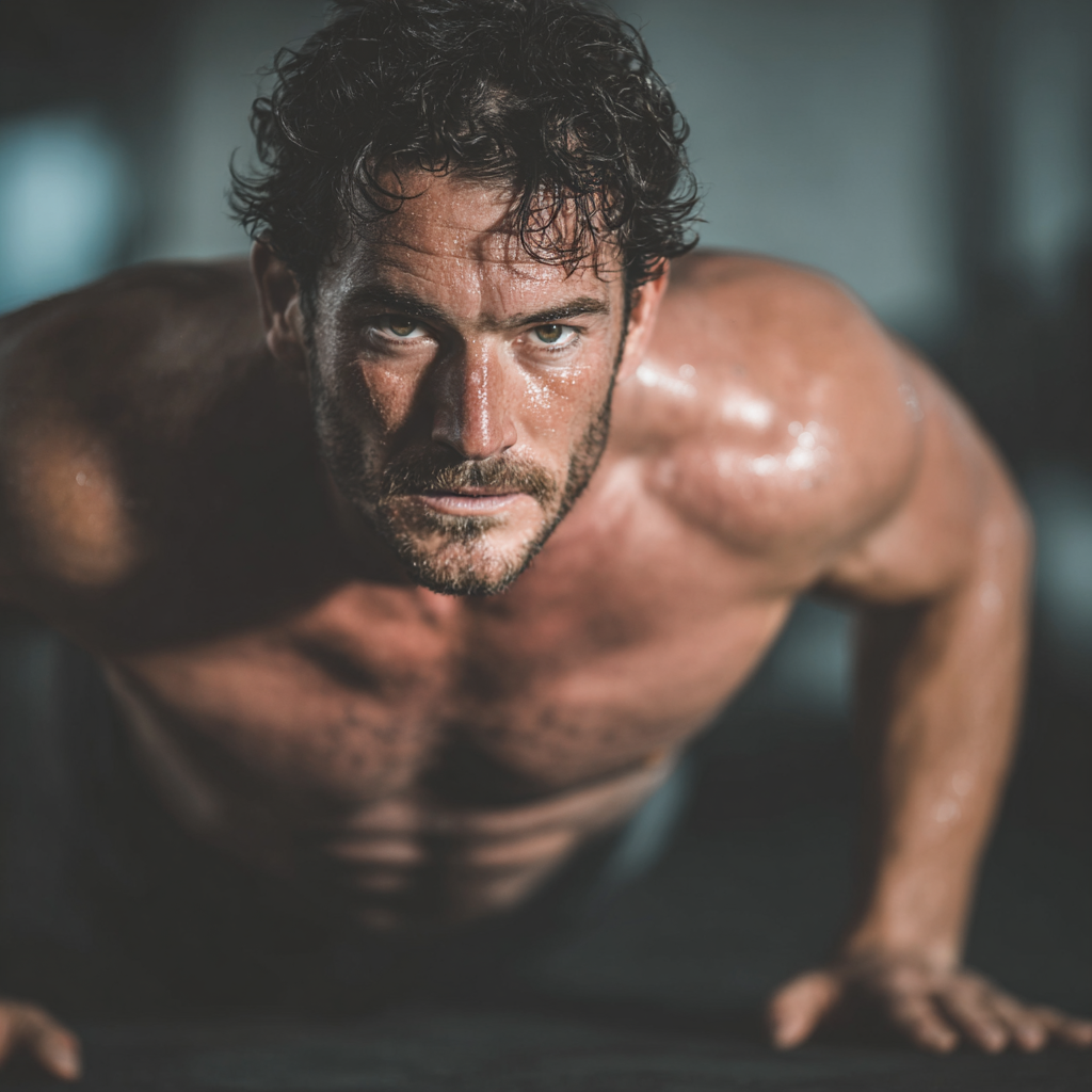 motivated man achieving fitness goals with determination and strength